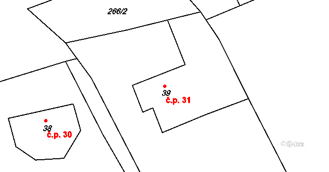 Lačnov 31, Korouhev na parcele st. 39 v KÚ Lačnov u Korouhve, Katastrální mapa