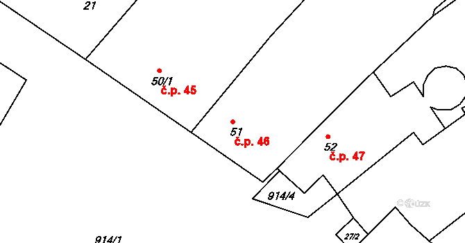 Lázy 46, Městečko Trnávka na parcele st. 51 v KÚ Lázy, Katastrální mapa