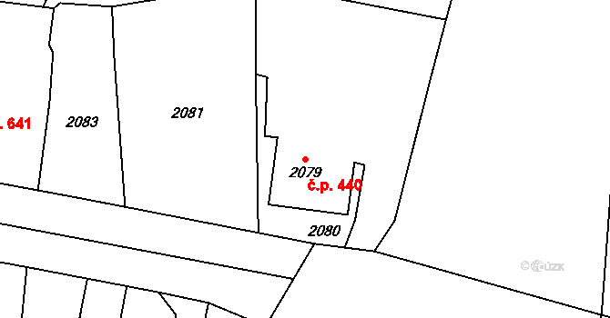 Dolní Lutyně 440 na parcele st. 2079 v KÚ Dolní Lutyně, Katastrální mapa