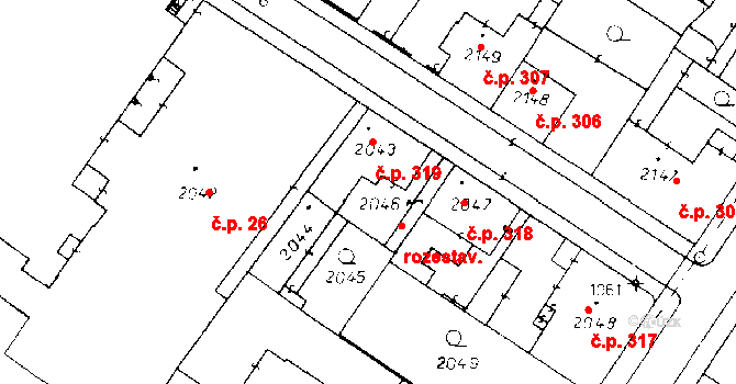 Poděbrady III 319, Poděbrady na parcele st. 2043 v KÚ Poděbrady, Katastrální mapa