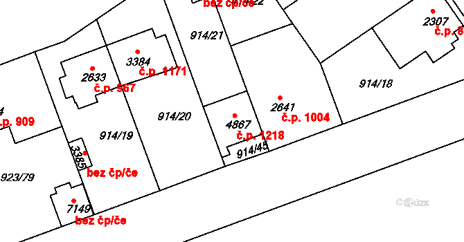 Horka-Domky 1218, Třebíč na parcele st. 4867 v KÚ Třebíč, Katastrální mapa