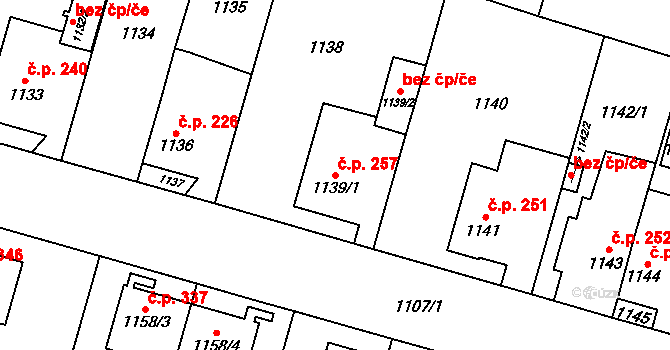 Pudlov 257, Bohumín na parcele st. 1139/1 v KÚ Pudlov, Katastrální mapa