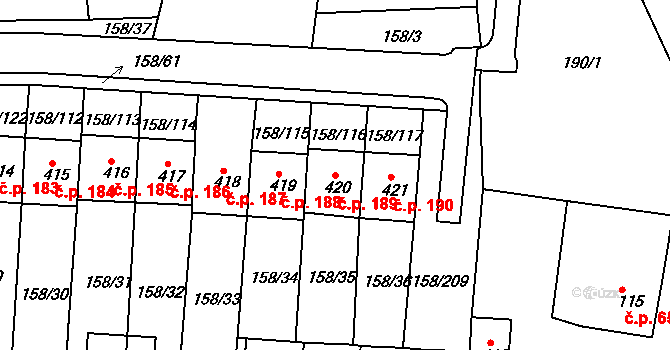 Háje 189, Cheb na parcele st. 420 v KÚ Háje u Chebu, Katastrální mapa