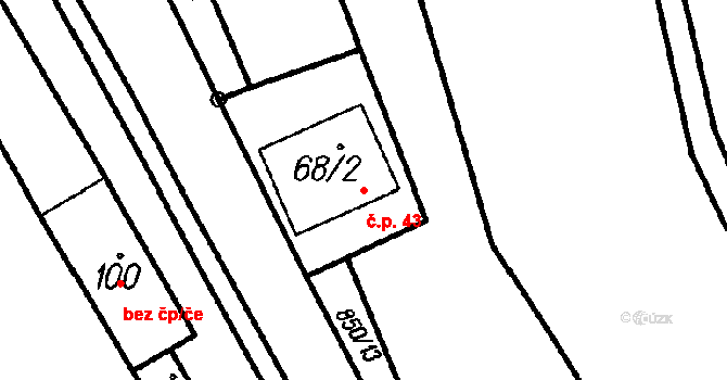 Hory 43, Oloví na parcele st. 68/2 v KÚ Hory u Oloví, Katastrální mapa