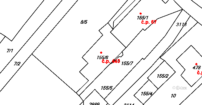 Černilov 443 na parcele st. 155/6 v KÚ Černilov, Katastrální mapa