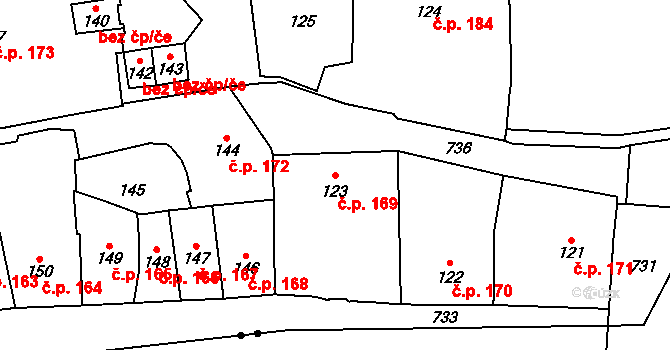 Hradčany 169, Praha na parcele st. 123 v KÚ Hradčany, Katastrální mapa