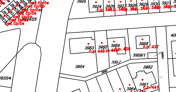 Záběhlice 440, Praha na parcele st. 3953 v KÚ Záběhlice, Katastrální mapa