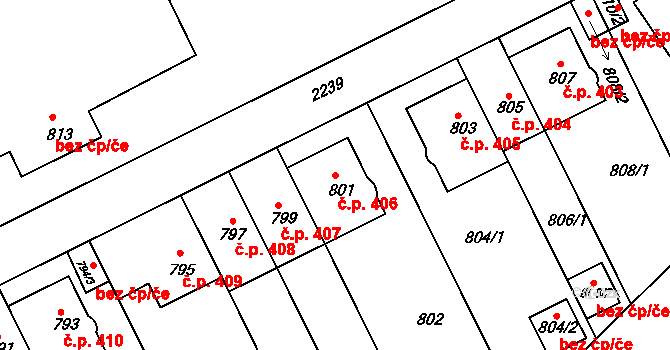Střešovice 406, Praha na parcele st. 801 v KÚ Střešovice, Katastrální mapa