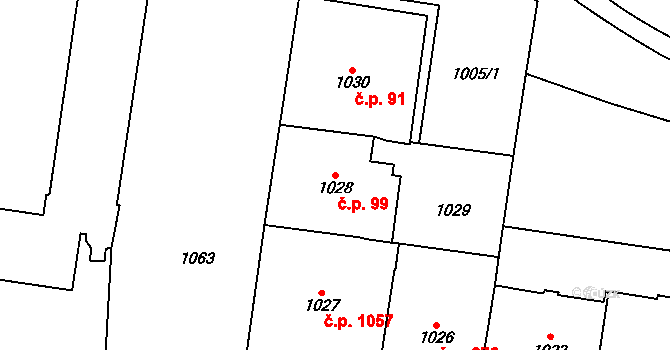 Vršovice 99, Praha na parcele st. 1028 v KÚ Vršovice, Katastrální mapa