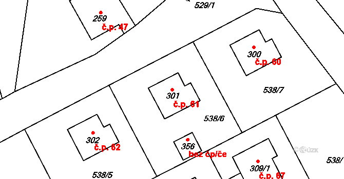Tihava 61, Kotopeky na parcele st. 301 v KÚ Kotopeky, Katastrální mapa