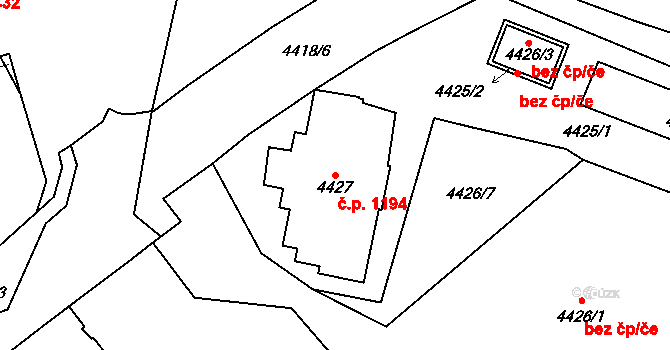 Chomutov 1194 na parcele st. 4427 v KÚ Chomutov I, Katastrální mapa
