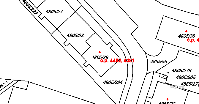 Chomutov 4481,4482 na parcele st. 4865/28 v KÚ Chomutov I, Katastrální mapa