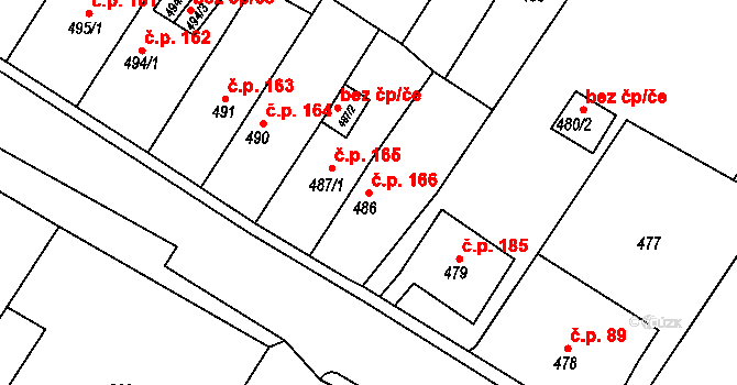 Pražské Předměstí 166, Bílina na parcele st. 486 v KÚ Bílina, Katastrální mapa