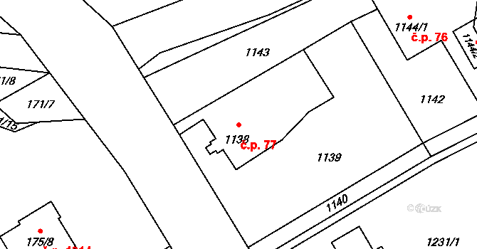 Ráj 77, Karviná na parcele st. 1138 v KÚ Ráj, Katastrální mapa