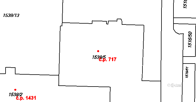 Ráj 717, Karviná na parcele st. 1539/5 v KÚ Karviná-město, Katastrální mapa