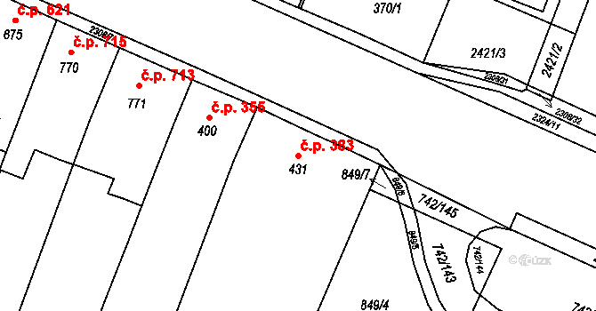 Kateřinky 383, Opava na parcele st. 431/1 v KÚ Kateřinky u Opavy, Katastrální mapa