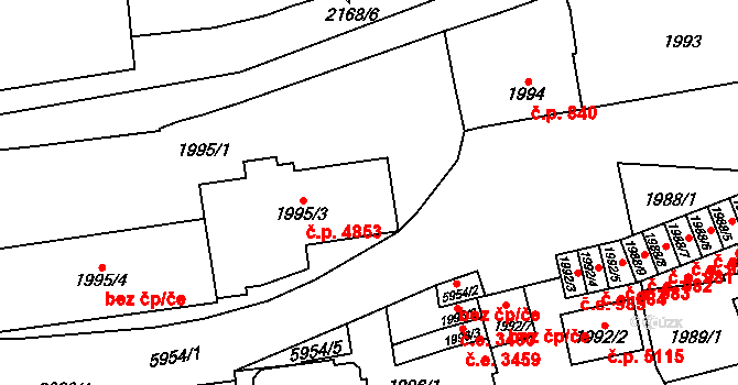 Jihlava 4853 na parcele st. 1995/3 v KÚ Jihlava, Katastrální mapa