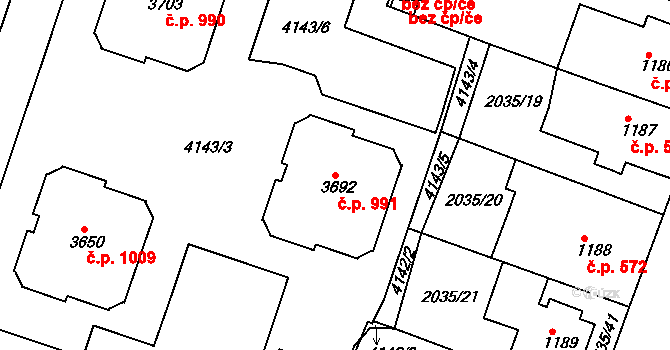Žichlínské Předměstí 991, Lanškroun na parcele st. 3692 v KÚ Lanškroun, Katastrální mapa