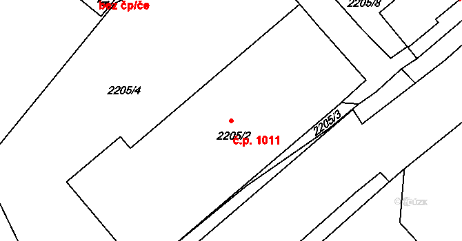 Jemnice 1011 na parcele st. 2205/2 v KÚ Jemnice, Katastrální mapa