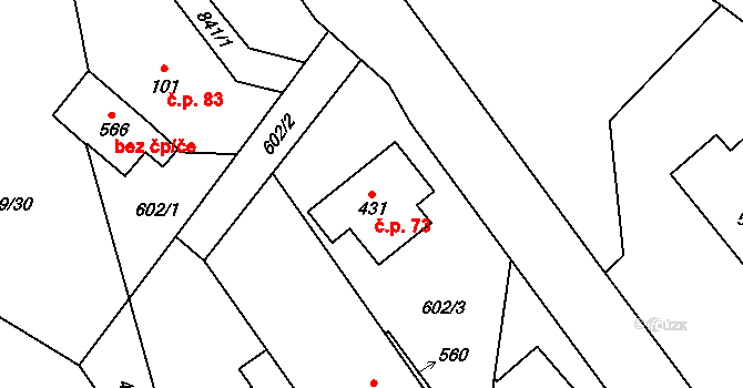 Dolní Chrastava 73, Chrastava na parcele st. 431 v KÚ Dolní Chrastava, Katastrální mapa