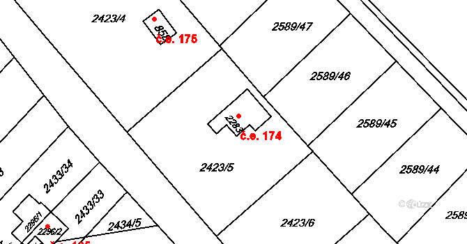 Lačnov 174, Svitavy na parcele st. 2283 v KÚ Moravský Lačnov, Katastrální mapa