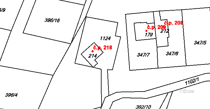 Klení 218, Benešov nad Černou na parcele st. 214 v KÚ Klení, Katastrální mapa