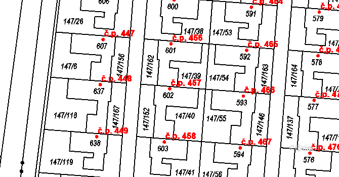 Chýně 457 na parcele st. 602 v KÚ Chýně, Katastrální mapa