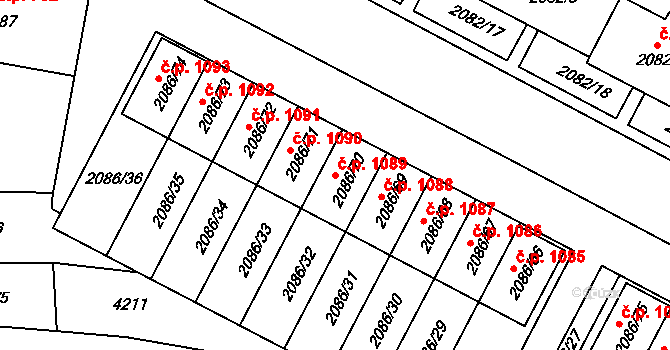 Jemnice 1089 na parcele st. 2086/70 v KÚ Jemnice, Katastrální mapa
