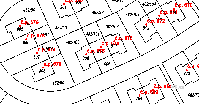 Nehvizdy 674 na parcele st. 810 v KÚ Nehvizdy, Katastrální mapa