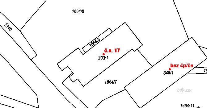 Sýkořice 17, Žernov na parcele st. 203/1 v KÚ Žernov, Katastrální mapa