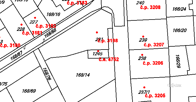 Jihlava 4752 na parcele st. 1245 v KÚ Bedřichov u Jihlavy, Katastrální mapa