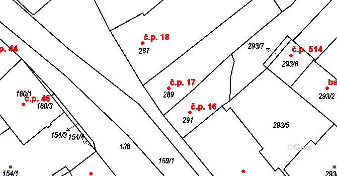 Bystřice nad Pernštejnem 17 na parcele st. 289 v KÚ Bystřice nad Pernštejnem, Katastrální mapa