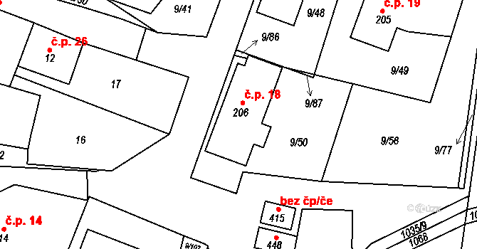 Český Herálec 18, Herálec na parcele st. 206 v KÚ Český Herálec, Katastrální mapa