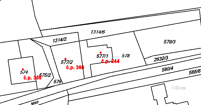 Zádveřice 244, Zádveřice-Raková na parcele st. 577/1 v KÚ Zádveřice, Katastrální mapa