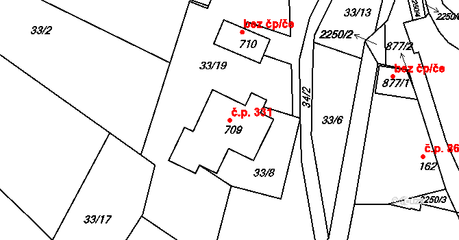 Pozlovice 331 na parcele st. 709 v KÚ Pozlovice, Katastrální mapa