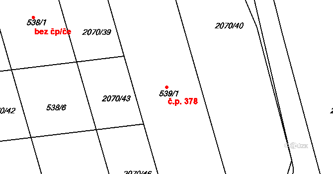 Tečovice 41189108 na parcele st. 539/1 v KÚ Tečovice, Katastrální mapa