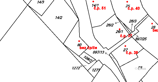 Mišovice 41658108 na parcele st. 80 v KÚ Svučice, Katastrální mapa