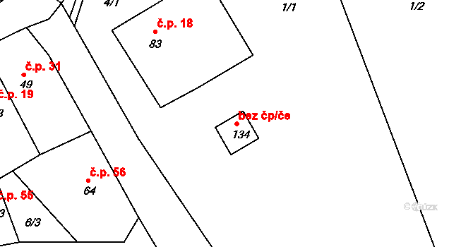 Lažany 43556108 na parcele st. 134 v KÚ Lažany u Sychrova, Katastrální mapa
