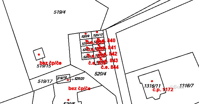 Ráj 843, Karviná na parcele st. 520/16 v KÚ Ráj, Katastrální mapa