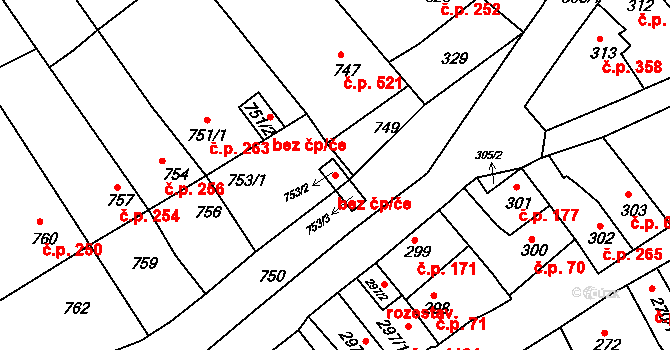 Brno 45593108 na parcele st. 753/2 v KÚ Bystrc, Katastrální mapa