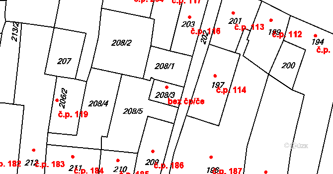 Litoměřice 47630108 na parcele st. 208/3 v KÚ Litoměřice, Katastrální mapa
