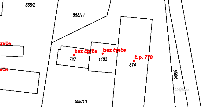 Velký Osek 48984108 na parcele st. 1182 v KÚ Velký Osek, Katastrální mapa