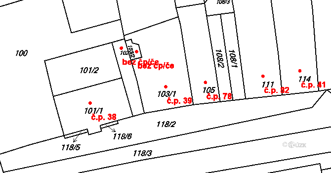 Marefy 39, Bučovice na parcele st. 103/1 v KÚ Marefy, Katastrální mapa