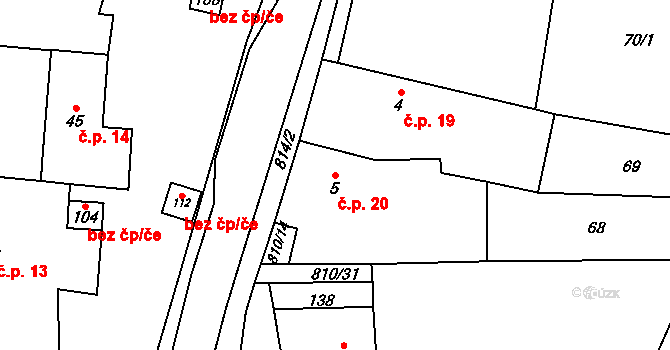 Holešovice 20, Chroustovice na parcele st. 5 v KÚ Holešovice u Chroustovic, Katastrální mapa