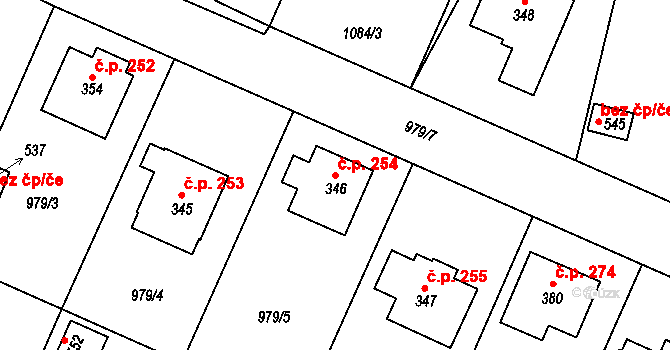 Čimelice 254 na parcele st. 346 v KÚ Čimelice, Katastrální mapa