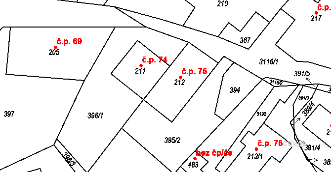 Sopotnice 75 na parcele st. 212 v KÚ Sopotnice, Katastrální mapa