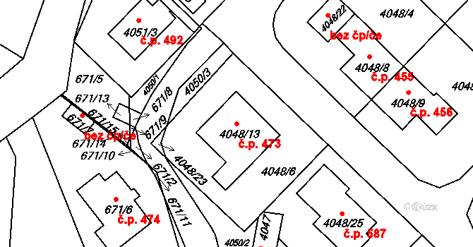 Choceňské Předměstí 473, Vysoké Mýto na parcele st. 4048/13 v KÚ Vysoké Mýto, Katastrální mapa