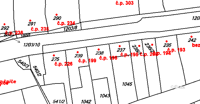 Žebrák 196 na parcele st. 238 v KÚ Žebrák, Katastrální mapa