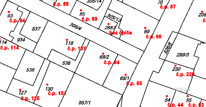 Neratovice 84 na parcele st. 68/2 v KÚ Neratovice, Katastrální mapa