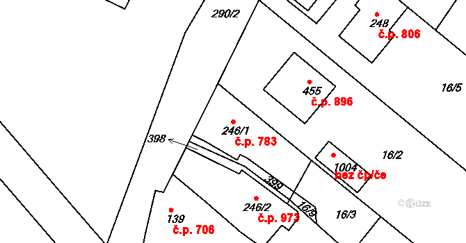 Rudná 783 na parcele st. 246/1 v KÚ Hořelice, Katastrální mapa